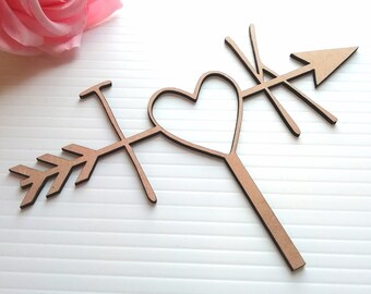 Personalised Rustic Arrow Wedding Cake Topper – Custom Initial Topper – Wooden Wedding Decor