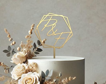 Personalised Initial Hexagon Style Cake Topper - Modern Geometric - Weddings - Birthdays - Gift