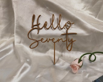 Hello Seventy Cake Topper – 70th Birthday Cake Topper – Hello 70 Party Decor – Milestone Birthday Gift