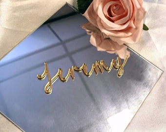 Gold Mirror Handwritten Style Place Names  Place Settings Wedding Names - Wedding Reception Mirror Acrylic - Guest Seating  Wedding Seating