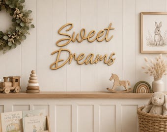 Sweet Dreams Wooden Sign – Rustic Bedroom Decor – Wooden Word Wall Art – Kids Room Quote – Baby Nursery Gift