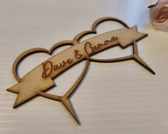 Personalised Linked Hearts Wedding Cake Topper
