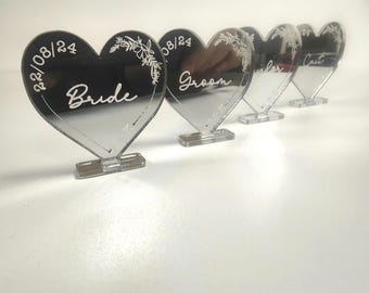 Mirrored Heart Place Names Freestanding - Setting - Perfect For Wedding, Events and Parties