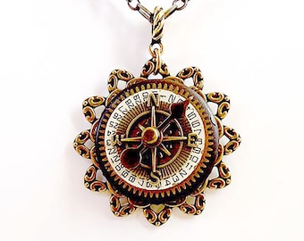 Steampunk Compass Necklace - Compass Spinner Pendant- Unique Steampunk Pendant -  Unique Steampunk Jewelry - Original Limited Edition