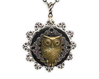 Owl Necklace - Brass Owl Pendant - Bird Jewelry - Unique Owl Pendant - Garden Jewelry - Bridesmaid Jewelry - Steampunk Owl Pendant