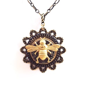 Steampunk Bee Necklace - Bee Clock Pendant- Unique Steampunk Pendant -  Unique Steampunk Jewelry - Original Limited Edition - Bee Pendant