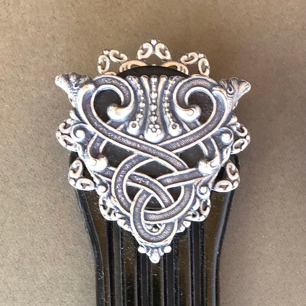 Celtic Hair Comb - Silver OR Brass Celtic Triangle - Unique Hair Ornament - Celtic Hair Adornment