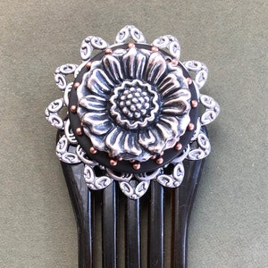 Flower Hair Comb - Victorian Hair Comb - Silver Flower OR Brass Flower - Unique Hair Ornament