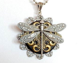 Dragonfly Pendant - Steampunk Dragonfly Necklace - Insect Jewelry - Unique  Dragonfly Pendant - Garden Jewelry - Bridesmaid Jewelry