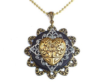 Naszyjnik w stylu wiktoriańskim w kształcie serca – unikatowy wisiorek w kształcie serca – wisiorek w kształcie serca – unikatowa biżuteria steampunk – naszyjnik w kształcie serca steampunk – prezent na walentynki