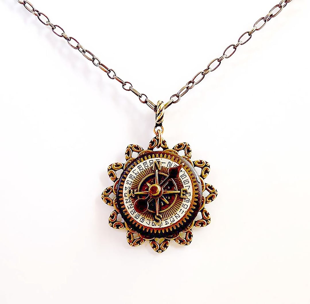 Steampunk Compass Necklace - Compass Spinner Pendant- Unique Steampunk ...