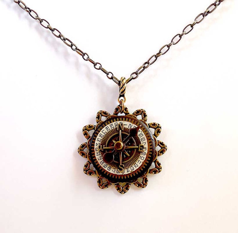 Steampunk Compass Necklace Spinner Pendant Unique Jewelry Original Limited Edition