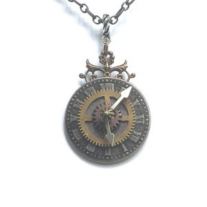 Steampunk Uhr Halskette - Steampunk Uhr Anhänger - Interaktiver Schmuck - Steampunk Schmuck - Viktorianische Uhr