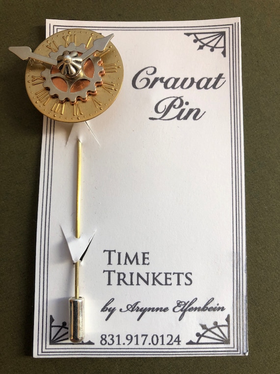 Steampunk Cravat Pin - Menswear - Brass Clock Cravat Pin - Distinctive Menswear - Moveable Clock Cravat Pin- Groomsmen Gift- Interactive Pin