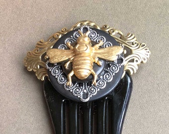 Bee Hair Comb - Fancy Filigree Adornment - Victorian Hair Comb - Bee Comb - Unique Bee Hair Comb - Hair Ornament