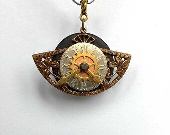 Fan Clock Necklace - Unique Pendant - Steampunk Fan Clock  Pendant -  Interactive Jewelry - Unique Steampunk Jewelry - Limited Edition