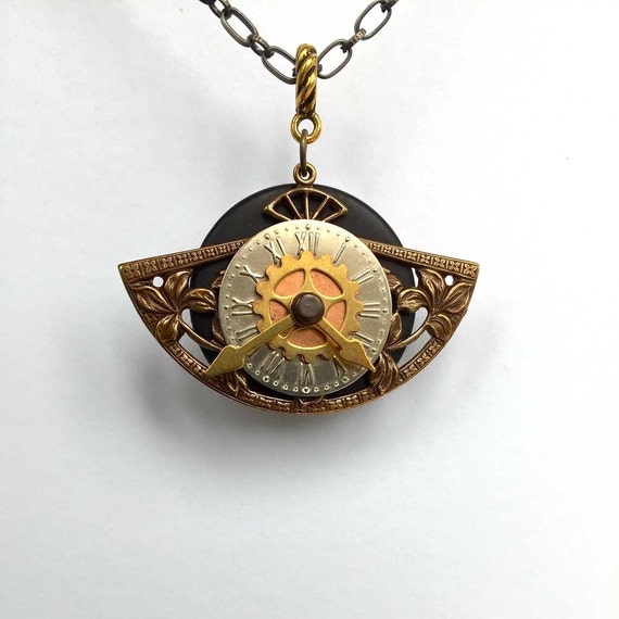 Fan Clock Necklace - Unique Pendant - Steampunk Fan Clock Pendant - Interactive Jewelry - Unique Steampunk Jewelry - Limited Edition