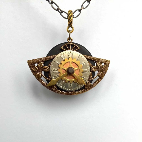 Fan Clock Necklace - Unique Pendant - Steampunk Fan Clock  Pendant -  Interactive Jewelry - Unique Steampunk Jewelry - Limited Edition