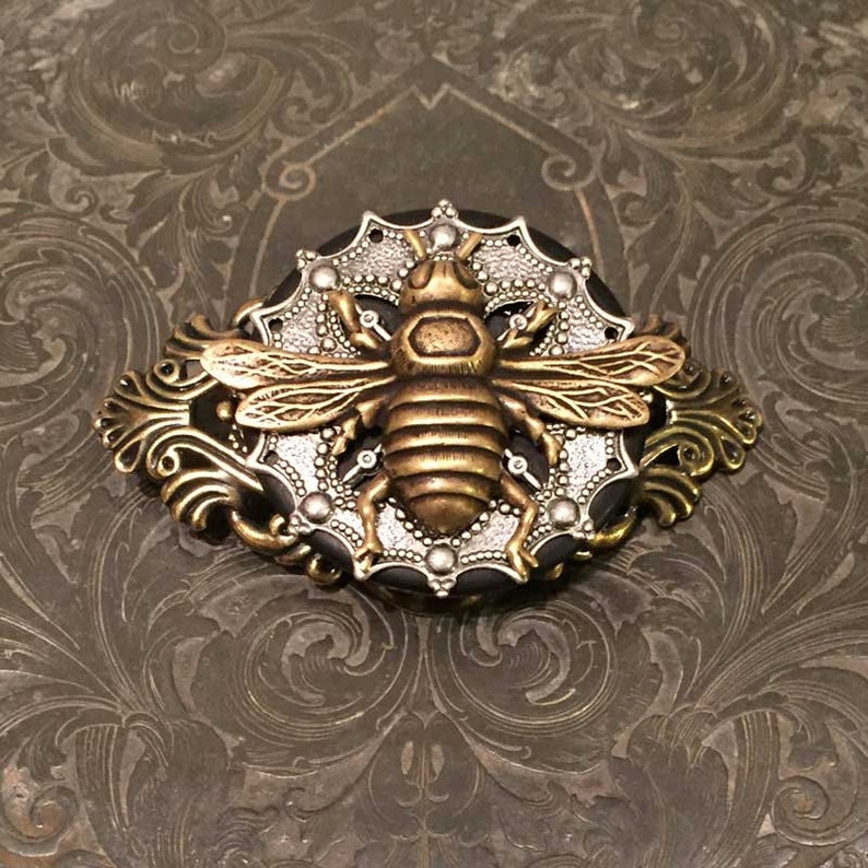 Bee Brooch - Steampunk Bee Brooch- Victorian Pin - Bug Pin - Unique Steampunk Pin - Victorian Bee Brooch - Insect Jewelry - Bee Pin/Bug Pin image 2