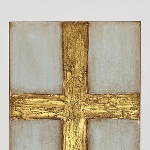 Gold Cross knife painting with heavy texture on canvas, 12x24