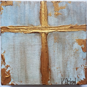 Gold Cross Knife Painting, gold leafing, hand painted