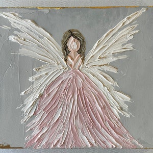 Angel, Hand Painted, heavy texture, Blond Angel, pink, 8x10 image 1