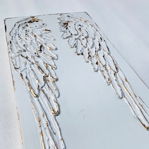 Angel Wings, heavy texture, hand painted, 8x16 on wood, gold metallic, whites and gold
