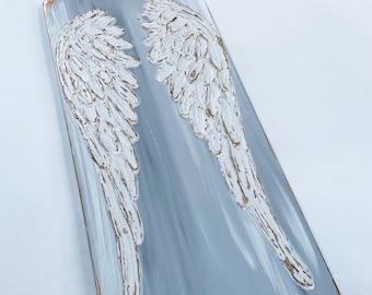 Angel Wings, heavy texture, hand painted, 8x16 on canvas, gold metallic, whites and grays