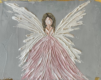 Angel, Hand Painted, heavy texture, Blond Angel, pink, 8x10