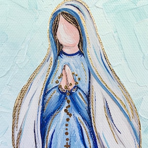 Mother Mary with Rosary painting, 6x6, hand painted image 4