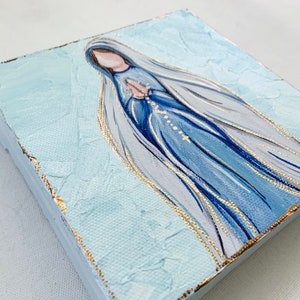 Mother Mary with Rosary painting, 6x6, hand painted image 3