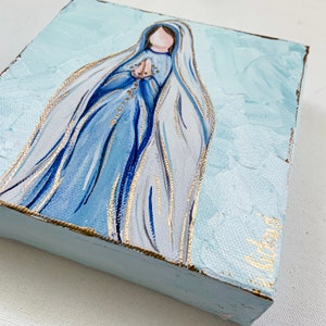 Mother Mary with Rosary painting, 6x6, hand painted image 2