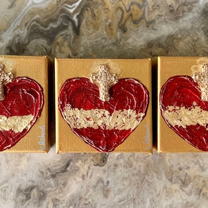 Sacred Heart, 4x4, heavy texture, hand painted, canvas