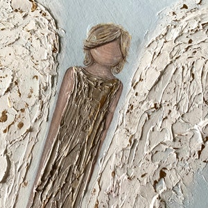 Angel on wood, hand painted, heavy texture