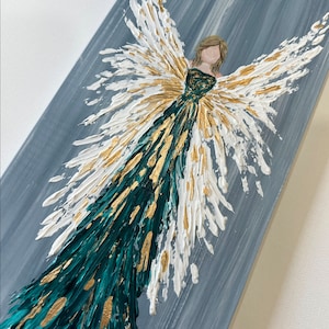 Angel on wood, hand painted, heavy texture