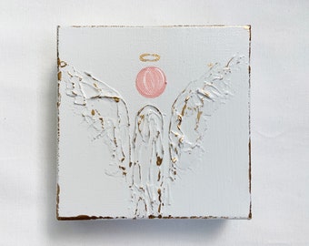 Boy OR Girl Angel, 6x6, heavy texture, hand painted, white and gold, not a set