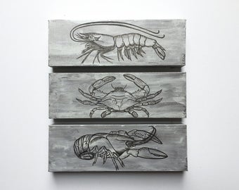 Crab, Shrimp and Crawfish Set hand painted on canvas