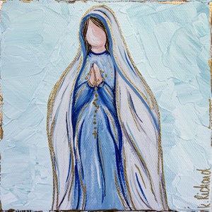 Mother Mary with Rosary painting, 6x6, hand painted image 1