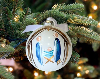 Nativity Ornament, 4 inch, hand painted, heirloom, glass