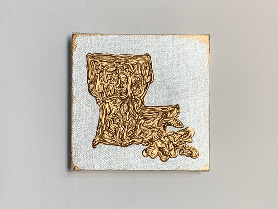 free ship 6x14 The Louisiana Collection BONJOUR gold texture on gray metallic wood