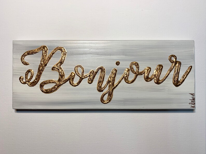 free ship 6x14 The Louisiana Collection BONJOUR gold texture on gray metallic wood