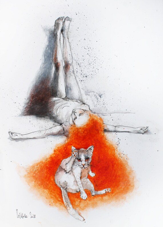 Femme Rousse Peinture A Laquarelle Avec Un Chat Dans Ses Etsy Femme Rousse Peinture A Laquarelle Avec Un Chat Dans Ses Etsy