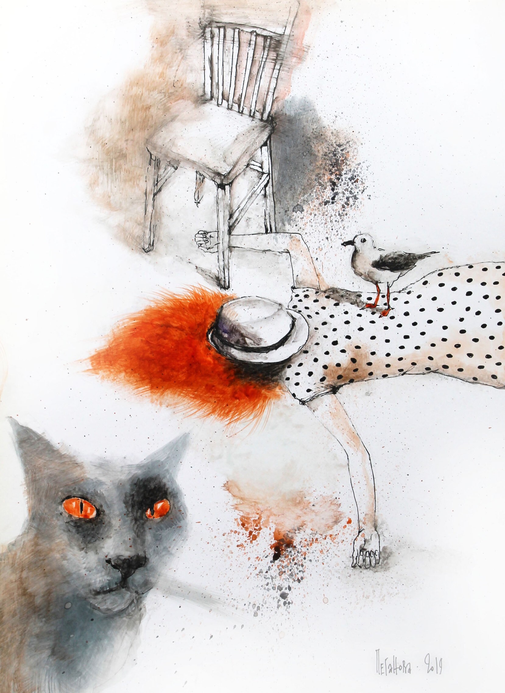 Original Watercolor Painting Redhead Sleeping Woman With Gray Etsy