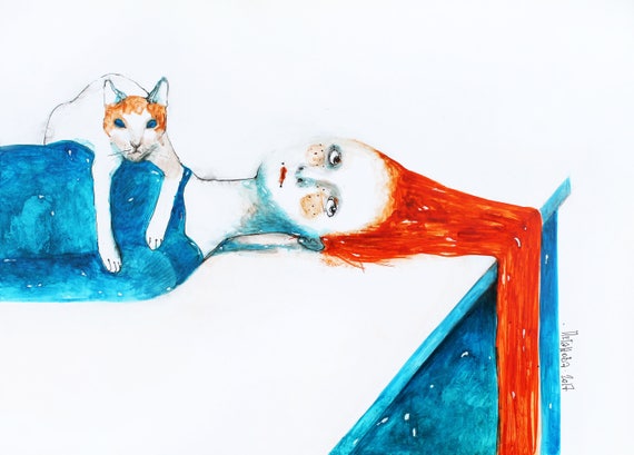 Illustration A Laquarelle Dune Femme Rousse Avec Un Chat Etsy Illustration A Laquarelle Dune Femme Rousse Avec Un Chat Etsy