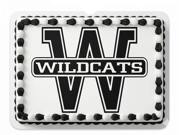 Wildcats Logo Edible Cake Topper, School Spirit Frosting Sheet Image, Black White Wildcats Team ~ D860