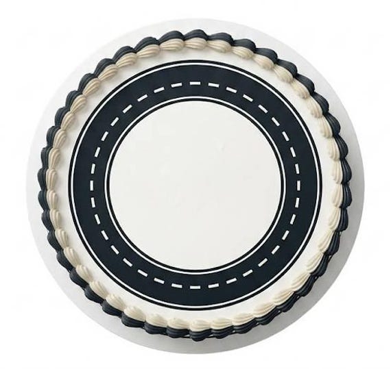 Race Track Circle Road Edible Cake Topper, Cars Birthday Party Frosting Sheet Image, Racing Theme ~ D30087