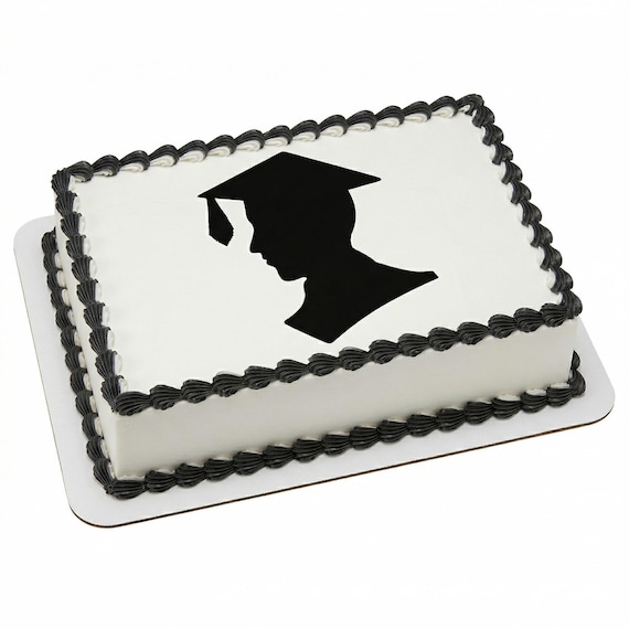 Male Graduate Silhouette Edible Cake Topper, Boy Grad Cap Gown Frosting Sheet Decoration ~ D1468