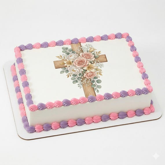 Floral Cross Edible Cake Topper, Easter Mother’s Day Frosting Sheet D30038