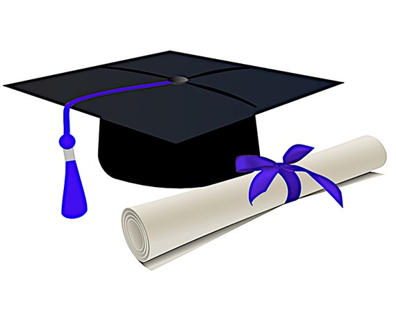 Blue Graduation Cap & Diploma ~ Edible 2D Fondant Birthday Cake/Cupcake Topper ~ D22881