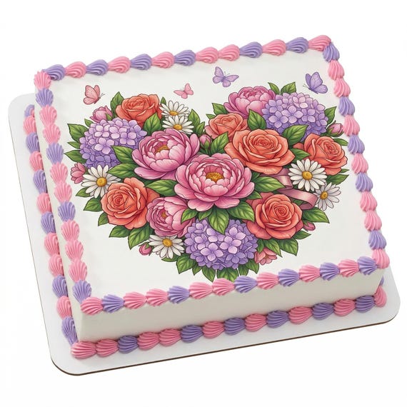 Mother’s Day Floral Bouquet Edible Cake Topper, Pink Frosting Sheet D30033